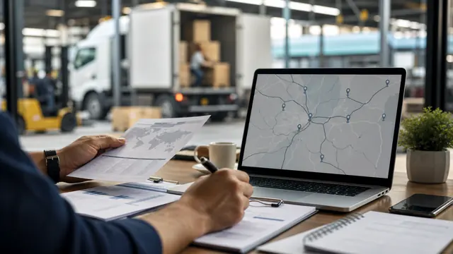 Especialista em logística analisando rota para cotação de frete rodoviário